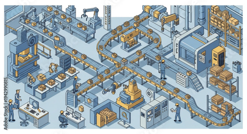 Industrial Factory Production Line Illustration.
