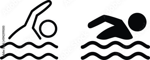 Swimming icon set swimmer freestyle stroke in water line and solid style sport activity symbol isolated vector illustration