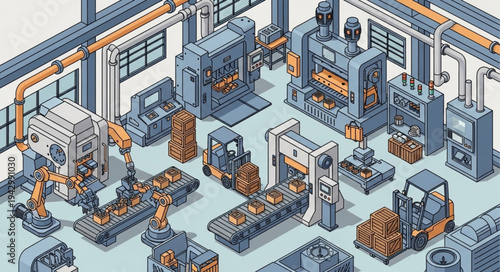 Industrial Factory Production Line Illustration.