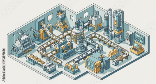 Industrial Factory Interior Isometric View.