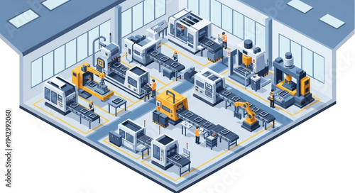 Industrial Factory Interior with Machinery.