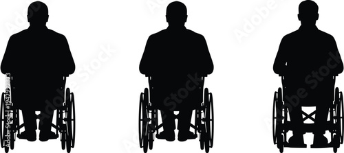 Silhouetted individuals seated in wheelchairs, accessibility concept, diversity in mobility aids, healthcare design, rehabilitation, disability support, inclusion, 