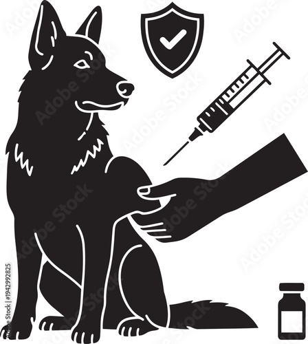 A dog getting vaccinated by a veterinarian isolated on transparent background, Vector
