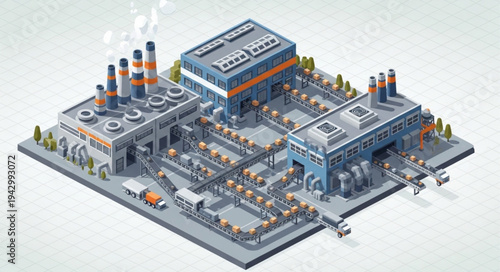 Industrial Factory Isometric 3D Illustration.