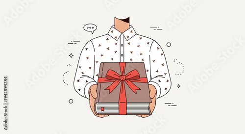 A person holding a beautifully wrapped gift box, illustrated in a modern flat style, ideal for celebrations