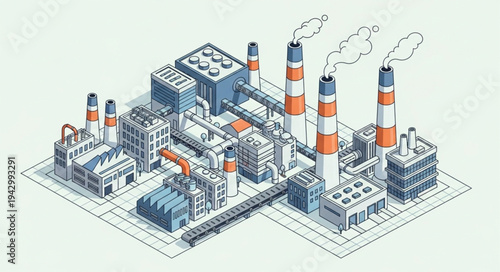 Industrial Factory Isometric Illustration.