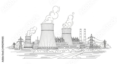 Industrial Factory Landscape with Pollution.
