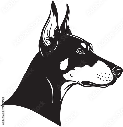 A black and white drawing of a dog's head isolated on transparent background, Vector