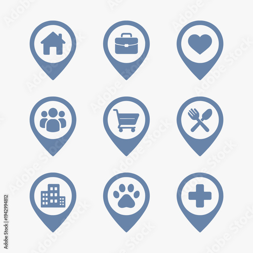 Free Download A set of locations and categories icons focuses on simplicity, elegance, and ease of recognition. Vector Sign for Logos, Labels, and Icons. - GFXLoad