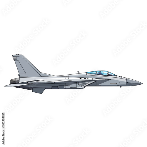 Gray fighter aircraft with pointed nose and cockpit windows viewed from side against a white background