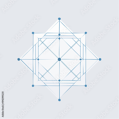 Intricate geometric pattern with interconnected lines and dots symbolizing digital networks and scientific innovation