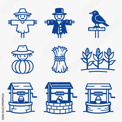 A set of Farm life icons focuses on simplicity, elegance, and ease of recognition. Vector Sign for Logos, Labels, and Icons.