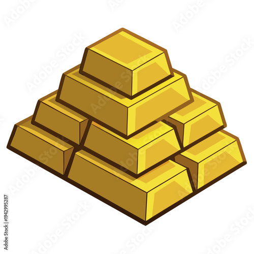 Stack of shiny gold bars arranged in a pyramid shape,