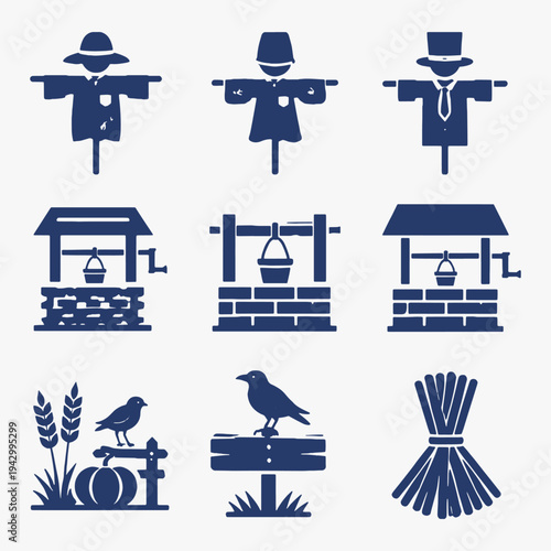 A set of Farm life icons focuses on simplicity, elegance, and ease of recognition. Vector Sign for Logos, Labels, and Icons.