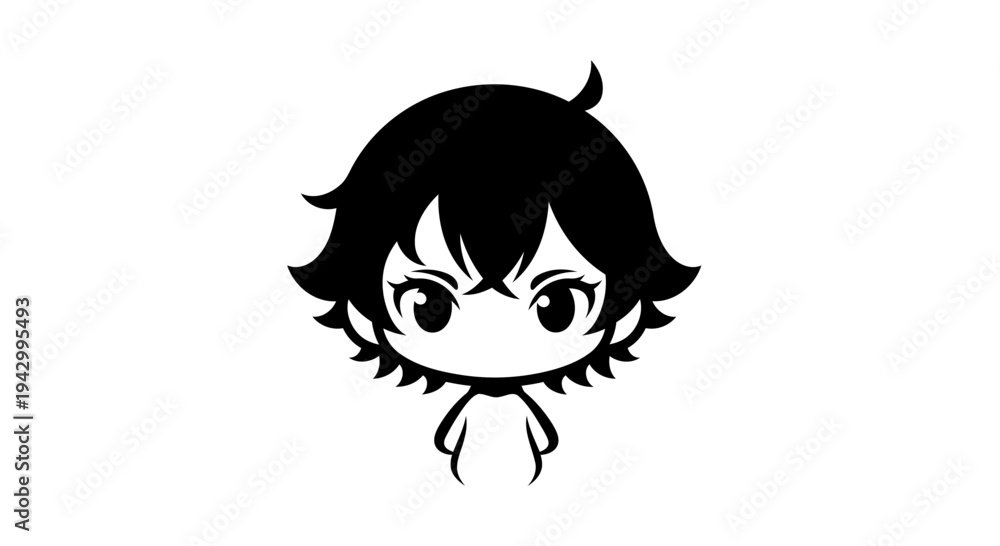 Fototapeta premium Chibi Character Portrait with Sharp Eyes