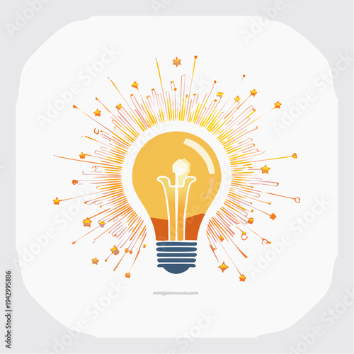 Bright lightbulb exploding with creative energy and new ideas bursting outwards