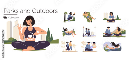 Tranquil Yoga in Park Vector Illustration Collection