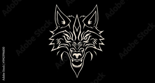 Powerful tribal wolf head tattoo vector illustration featuring a fierce black wildlife predator silhouette and wild beast mascot symbol for a nature inspired animal art design