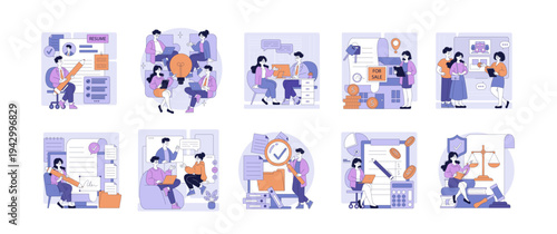 Business Tasks and Team Collaboration Vector Illustration