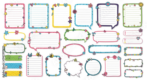 Collection of decorative note paper and message boxes with floral accents.