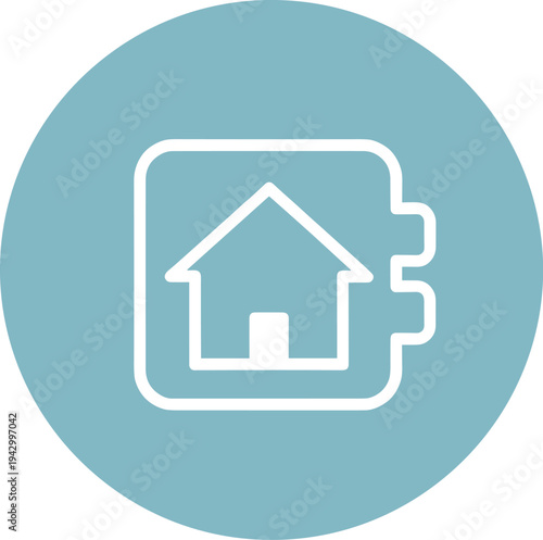 House icon inside circle representing home ownership real estate and comfort living symbol