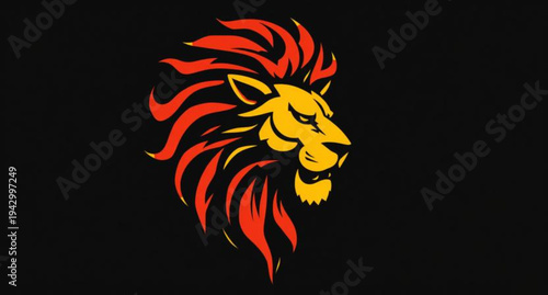 Vector illustration of a wild lion head mascot with tribal wings and animal silhouette, a powerful black king predator symbol isolated for a tattoo