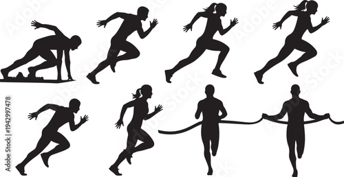 Diverse group of athletes running and competing a dynamic silhouette
