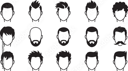 Collection of diverse male hairstyles presented as head silhouettes