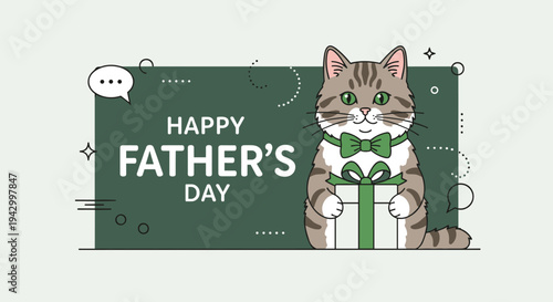 A cute illustration of a cat holding a gift, featuring a modern flat design for Father's Day