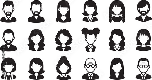 Diverse group of people represented as flat black silhouettes