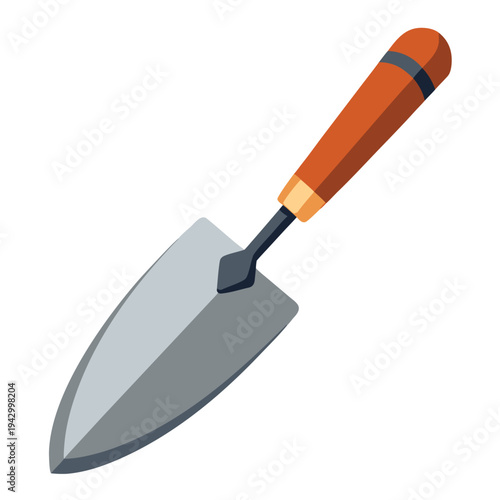 Essential metallic hand trowel gardening tool with a comfortable wooden handle for planting and digging