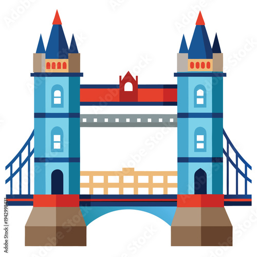 Famous London Tower Bridge Vector Illustration Featuring Iconic British Landmark and Thames River Crossing