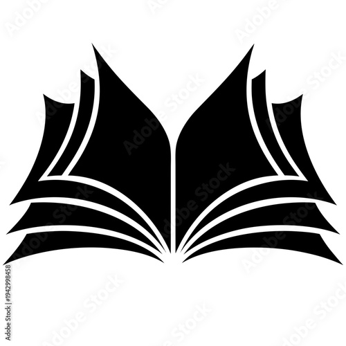 An open book with stylized pages shown in a minimalist design