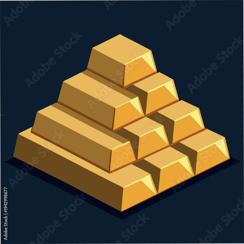 Stack of shiny gold bars arranged in a pyramid shape,