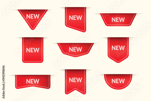 banner tag collection featuring sale and new labels. discount ribbons, shopping tags, and promotional element vector