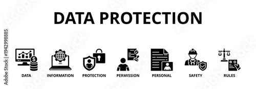 Data protection banner web icon vector illustration concept with icon of data, information, protection, permission, personal, safety and rules 