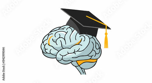 Brain with graduation cap, education concept, learning mind