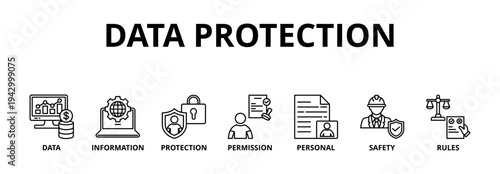Data protection banner web icon vector illustration concept with icon of data, information, protection, permission, personal, safety and rules 