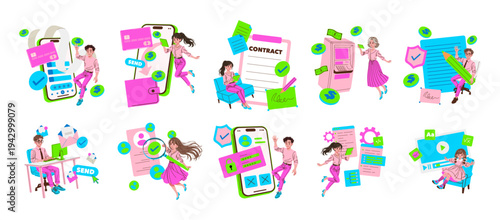 Digital Transactions and Online Banking Vector Illustration