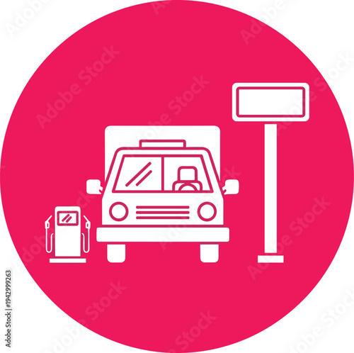 Fuel truck stop pump sign transport logistics delivery service illustration, vector