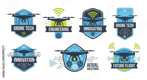 Drone Technology Emblem Collection Modern Design.