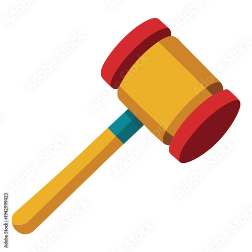 A judges wooden gavel with a golden head and red bands ready for court proceedings