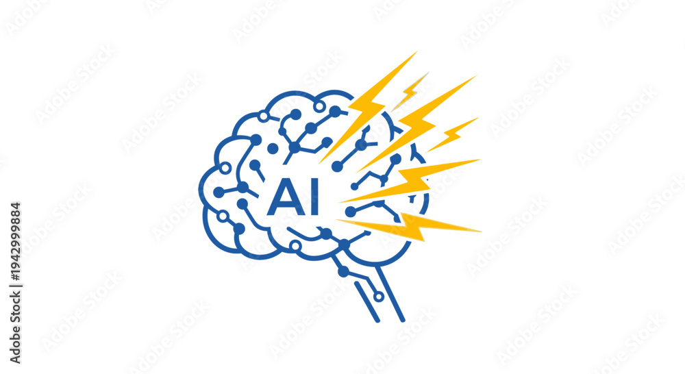 Obraz premium Artificial Intelligence Brain Concept with Neural Network and Lightning