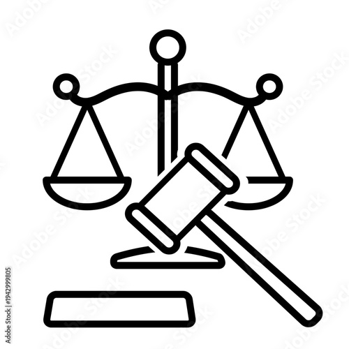 Justice Balance Scale and Judge Gavel Icon – Law, Court Decision, Compliance and AI Governance Concept