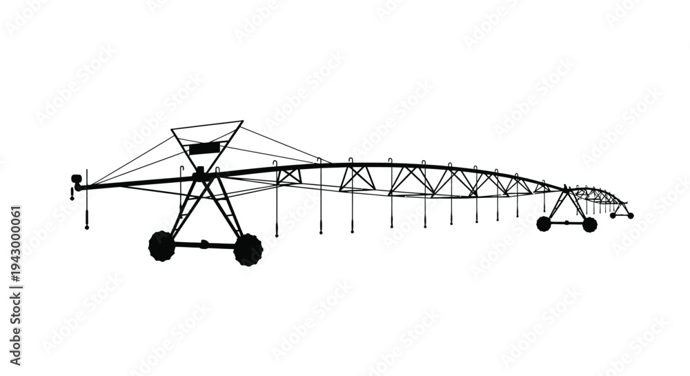 Φωτογραφία Center pivot irrigation system against a white background a dark silhouette