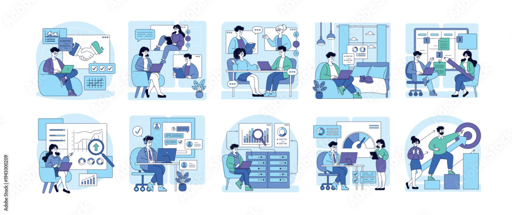 Fototapeta premium Team Collaboration and Planning Vector Illustration Set