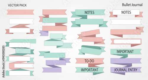 Collection of pastel colored blank and labeled ribbons and banners.