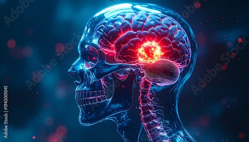 Brain Tumor Highlighted in Xray Side Profile Showing Neurological Disease
