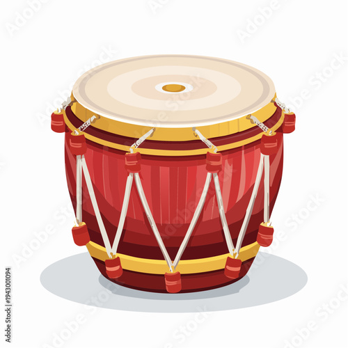 Traditional Indonesian Bedug Drum Vector Illustration, Red and Gold Musical Percussion Instrument for Gamelan Performance and Cultural Festivals, Isolated on White Background