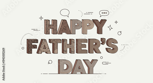 Stylized text illustration of 'Happy Father's Day' with decorative elements in a modern line art style